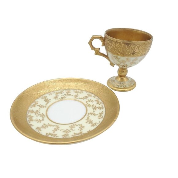 Vintage Original Arnart‎ Creation Japan Footed Tea Cup And Saucer Gold Ivory - Picture 3 of 9